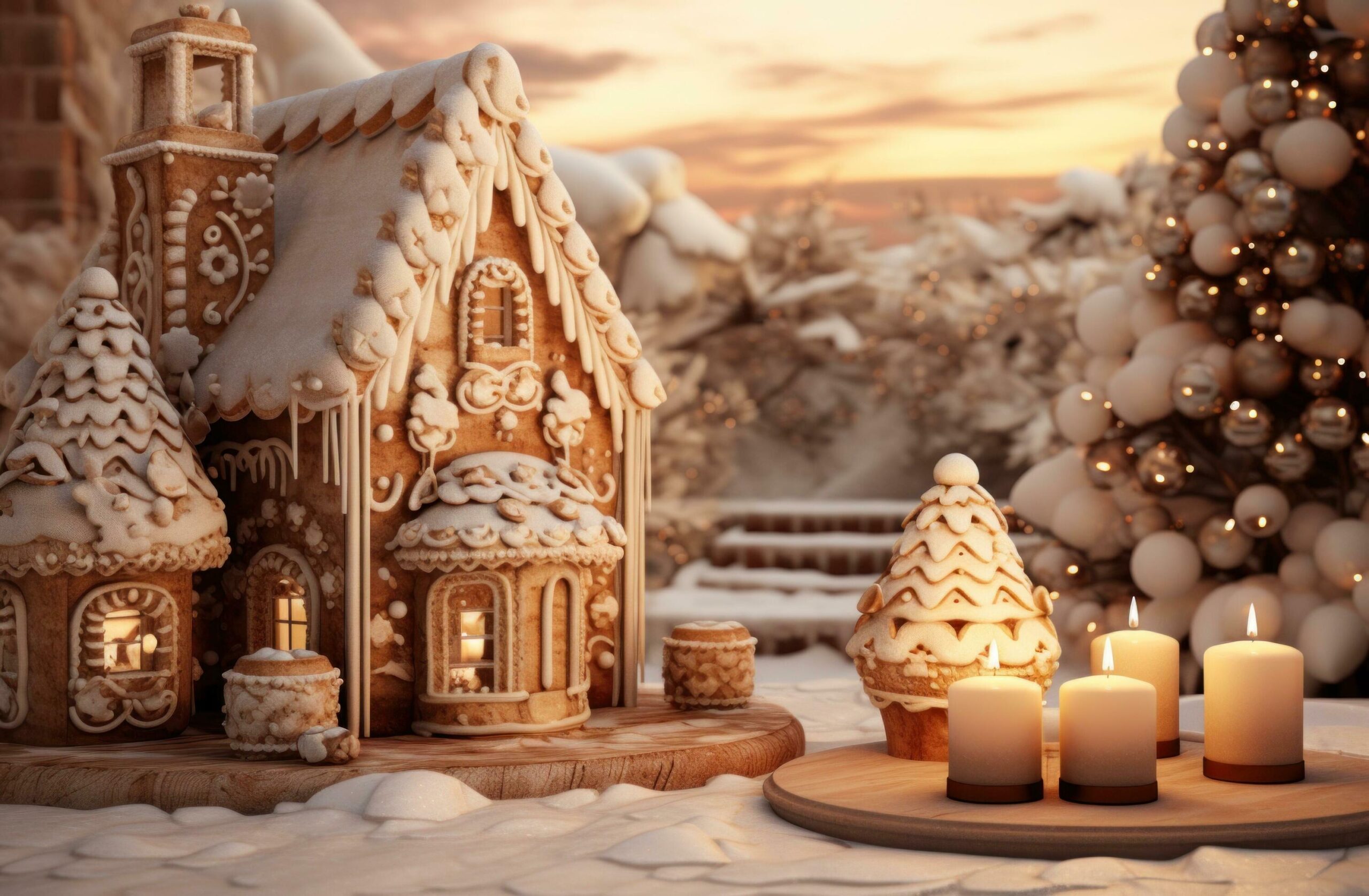 Ai-generated-christmas-gingerbread-house-on-table-with-candles-free-photo