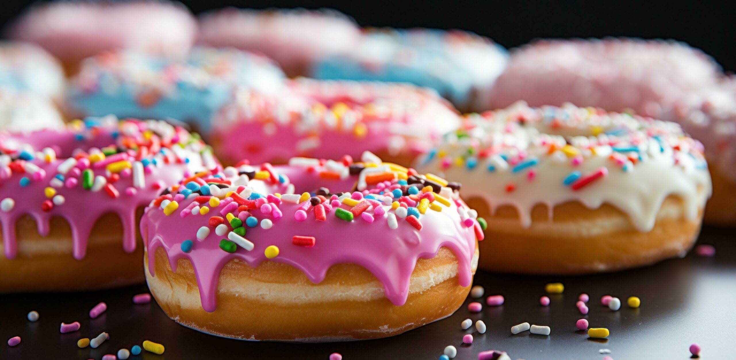 Ai-generated-colorful-sprinkled-donuts-on-a-table-free-photo