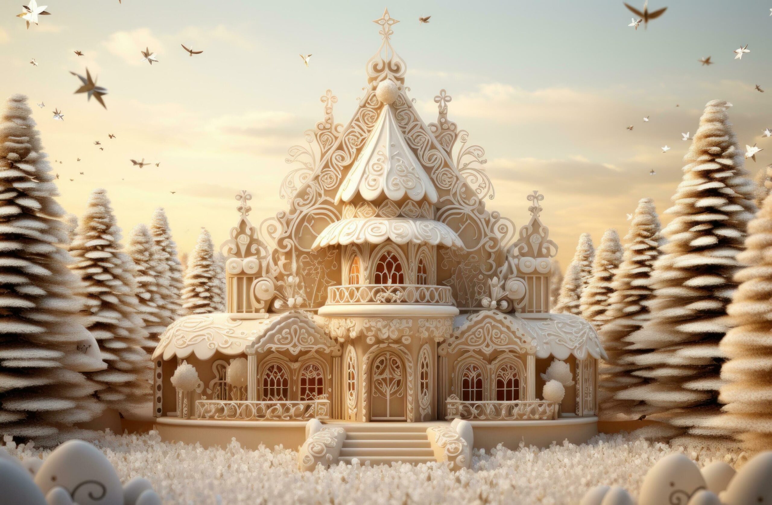 Ai-generated-ginger-houses-with-decorations-in-front-of-a-bright-background-free-photo