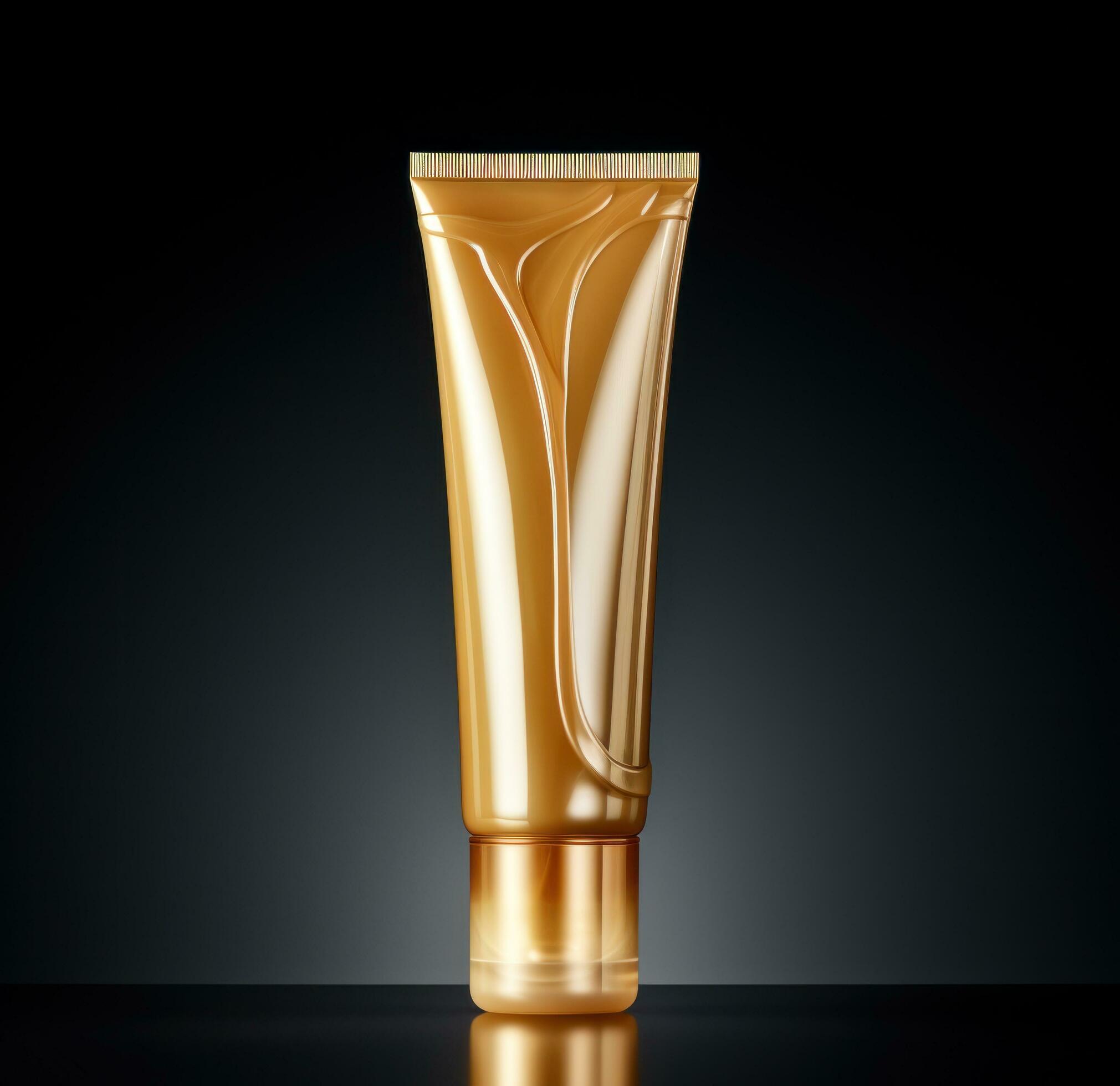 Ai-generated-golden-tube-lotion-with-cap-on-white-transparent-background-free-photo