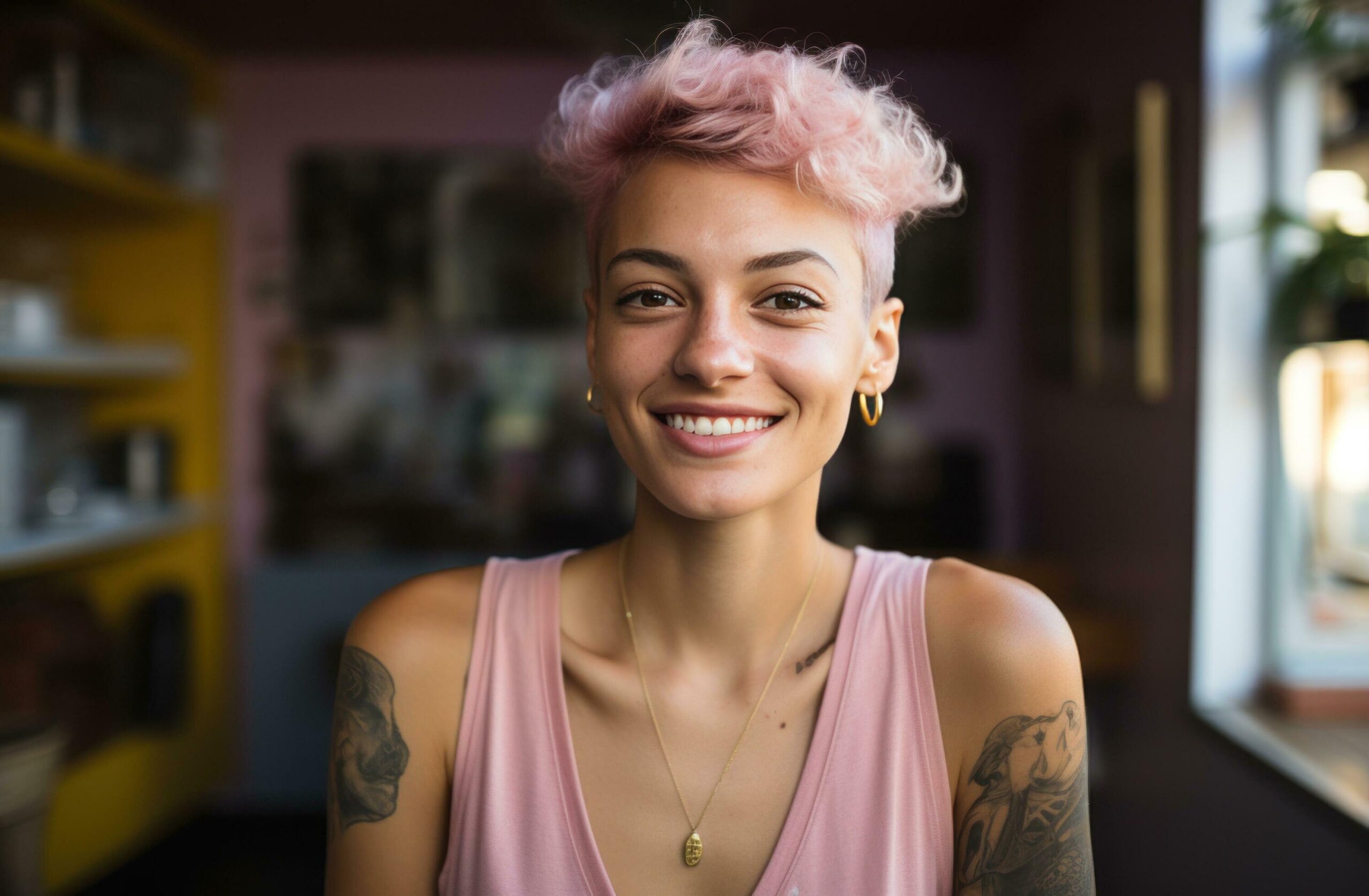 Ai-generated-happy-young-woman-flexing-her-arm-in-the-air-confident-free-photo