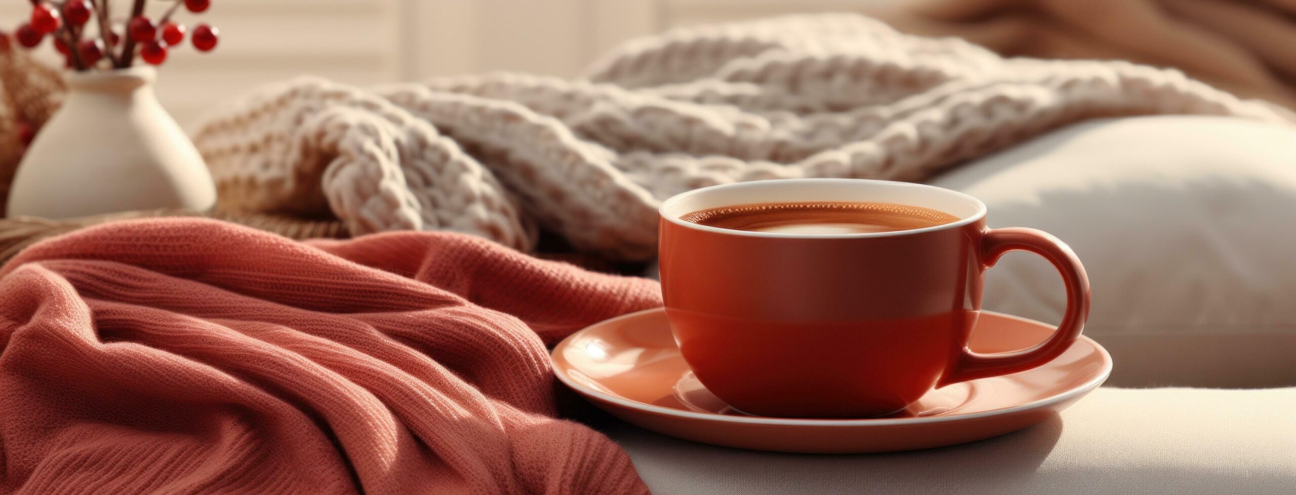 Ai-generated-hot-coffee-and-red-blankets-at-home-free-photo