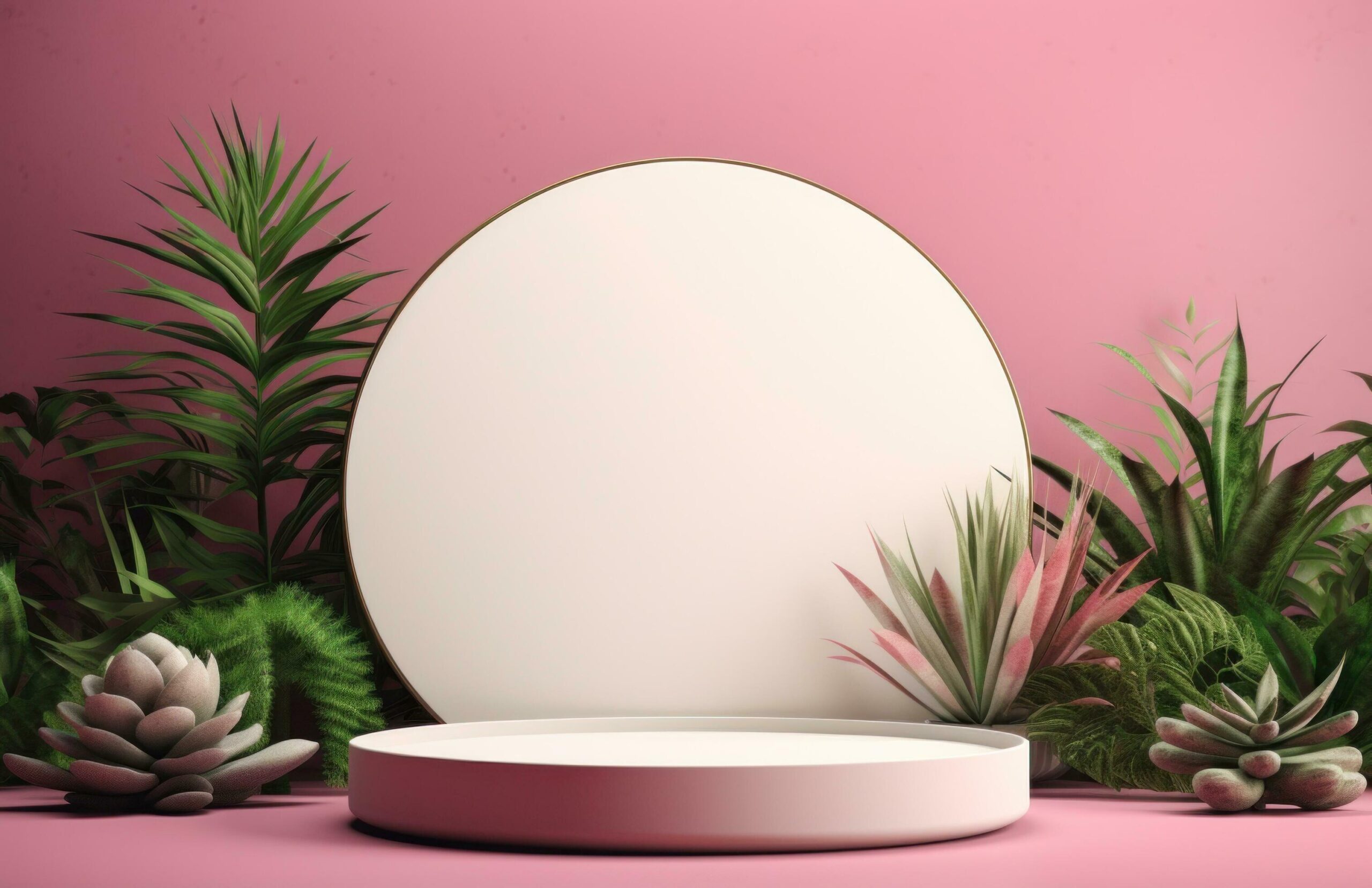 Ai-generated-image-of-a-round-white-plate-sitting-on-top-of-plants-free-photo