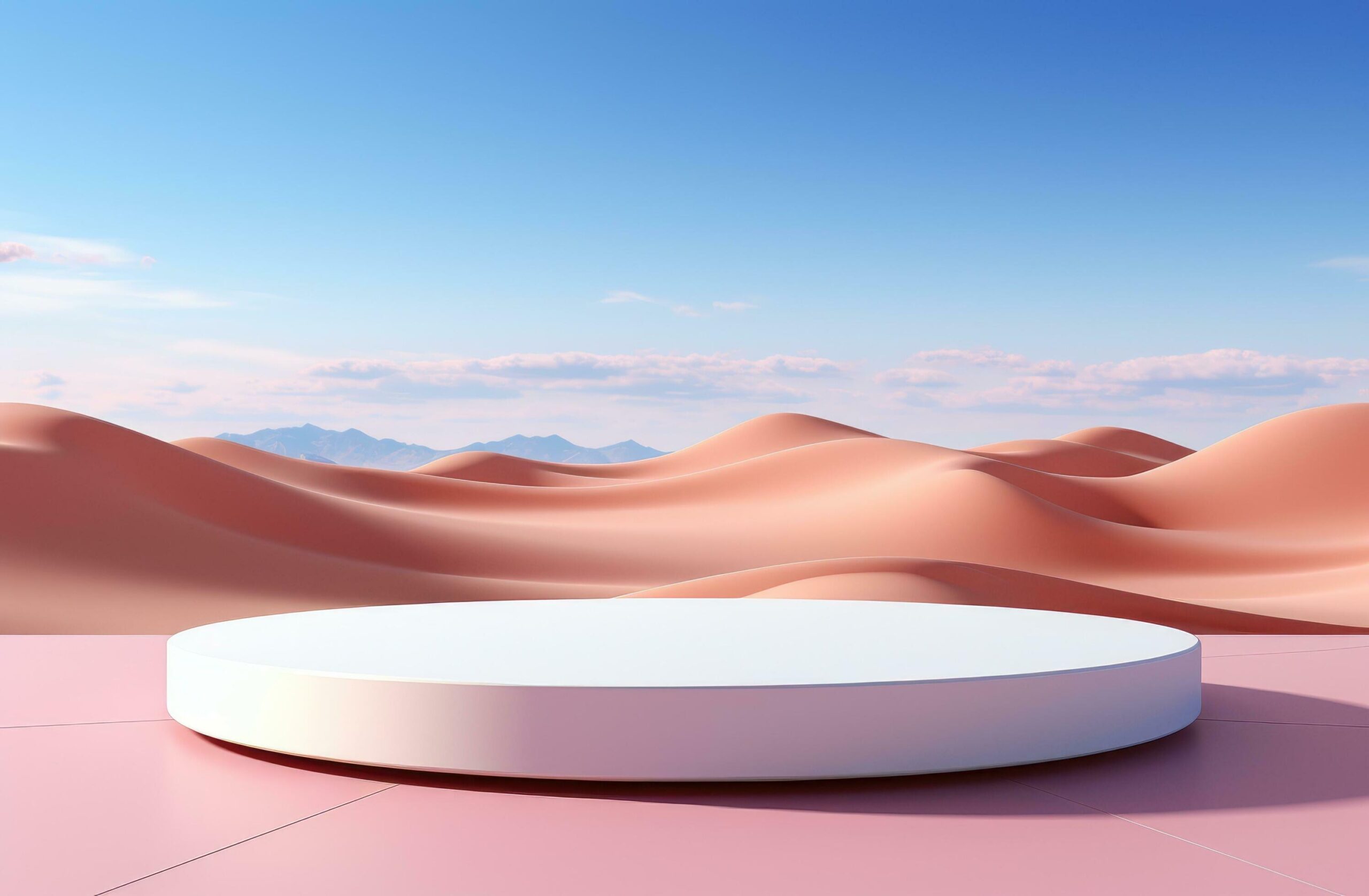 Ai-generated-white-platform-with-pink-background-on-a-desert-landscape-free-photo