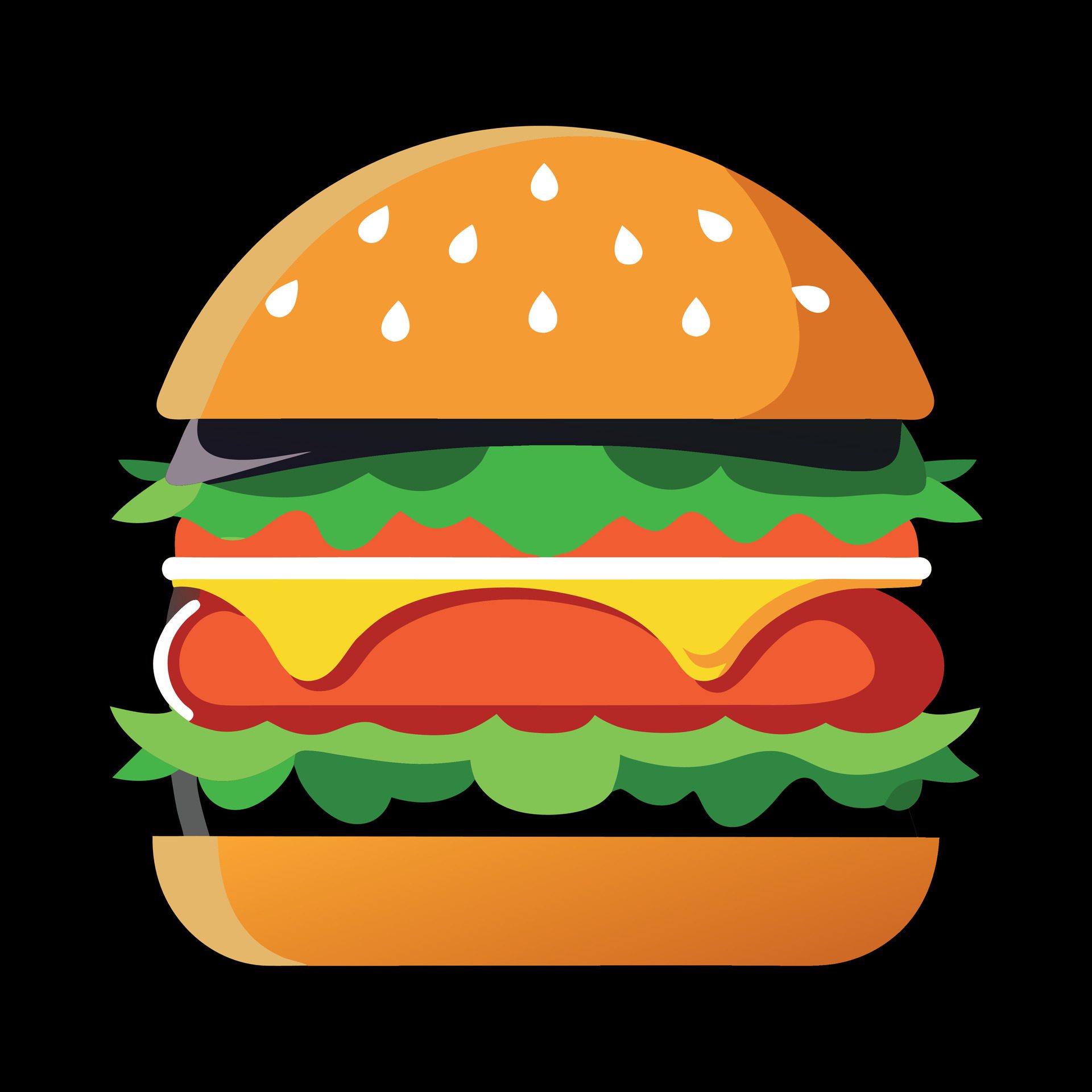 Hamburger-on-black-background-generated-by-ai-free-vector