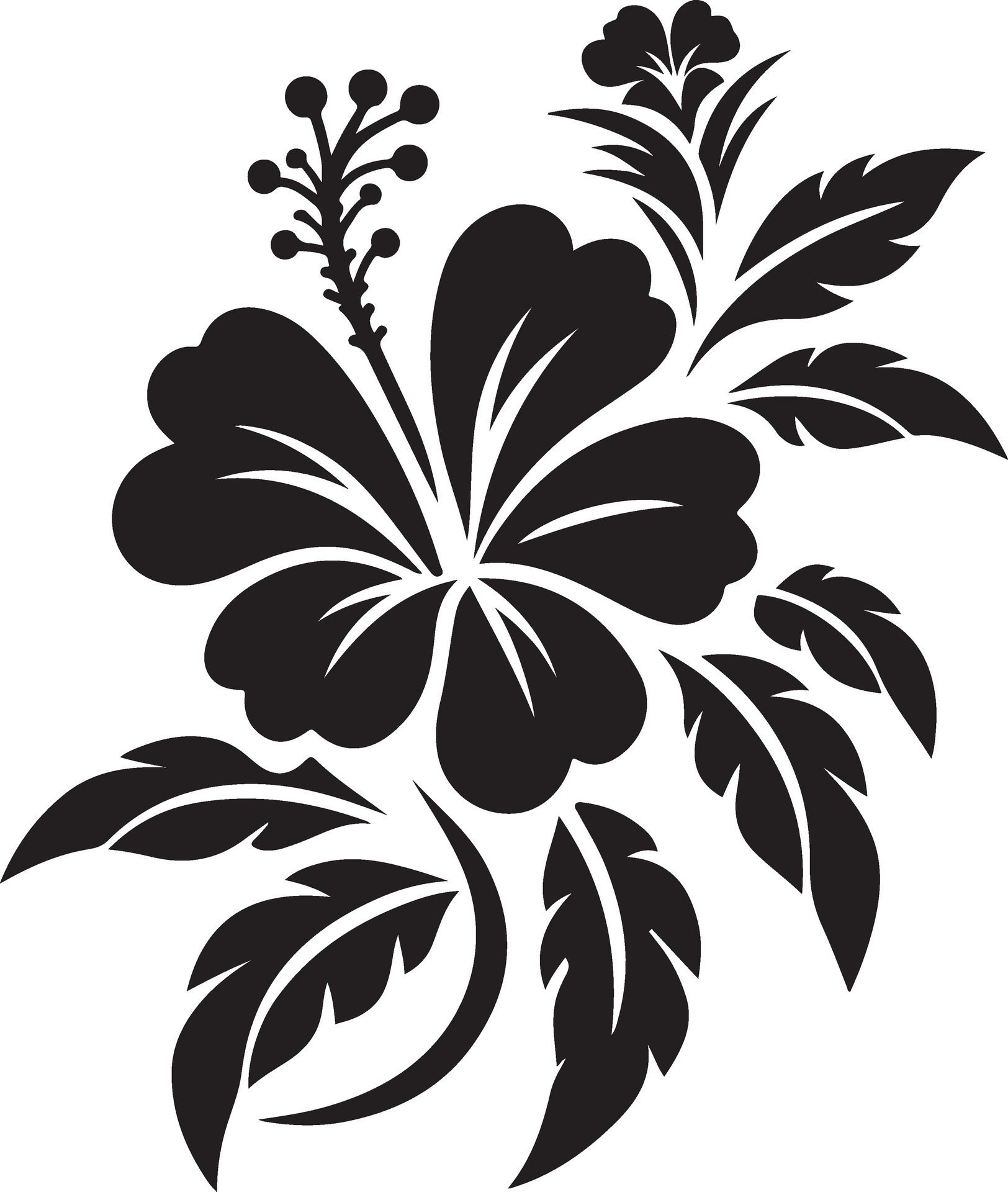 Hibiscus-flower-black-silhouette-on-white-image-free-vector