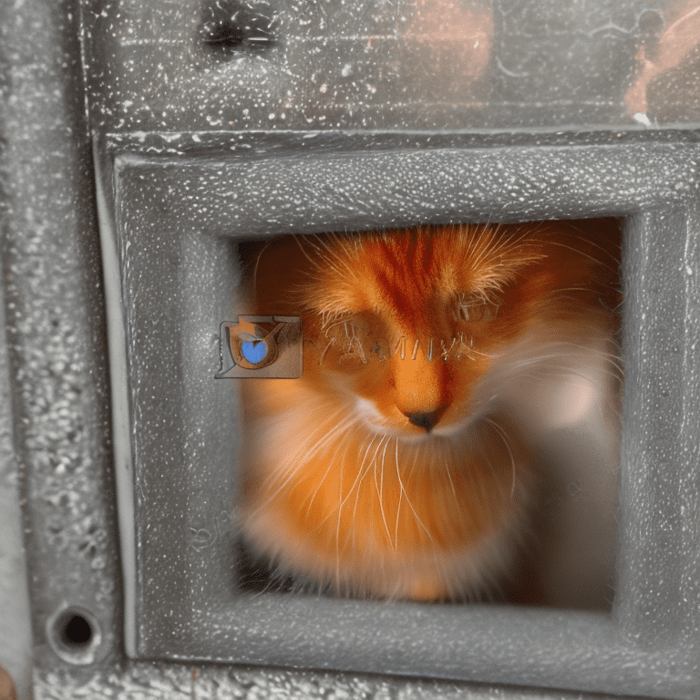 An orange cute cat looks at himself in the mirror and is sad when he sees alot of red pimple acne appearing under his mouth he puts his hand near her and his eyes shine with sadness