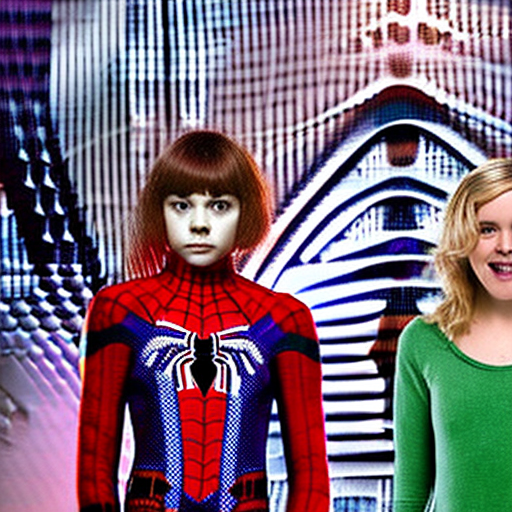 Shown in a bright color photo, very close up face, three female spider-man family, on the left is sophia lillis as mary jane watson, on the middle is sydney sweeney as felicia hardy/black cat, on the right is kiernan shipka as gwen stacy. 200mm raw portrait photo, dynamic pose, anatomically correct torso, (slender body) , multi-textured suit, (bogus new york city street) , julen urrutia, todd mcfarlane, (rob liefeld) , glibatree style