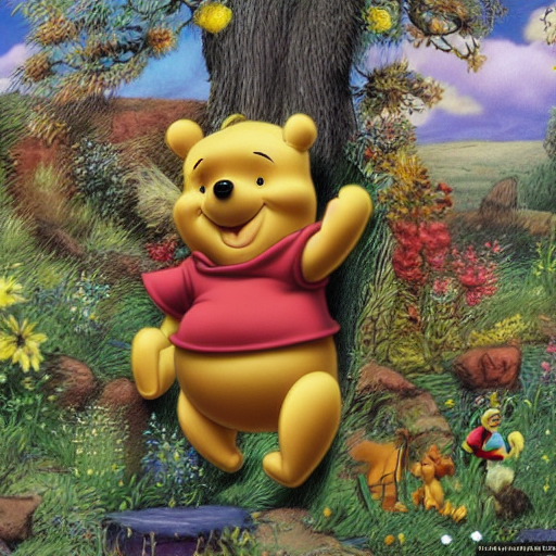 Winnie the pooh with sunglasses jumping off a chair, no watermark signature, insanely detailed, ((masterpiece) ), absurdres, hdr,