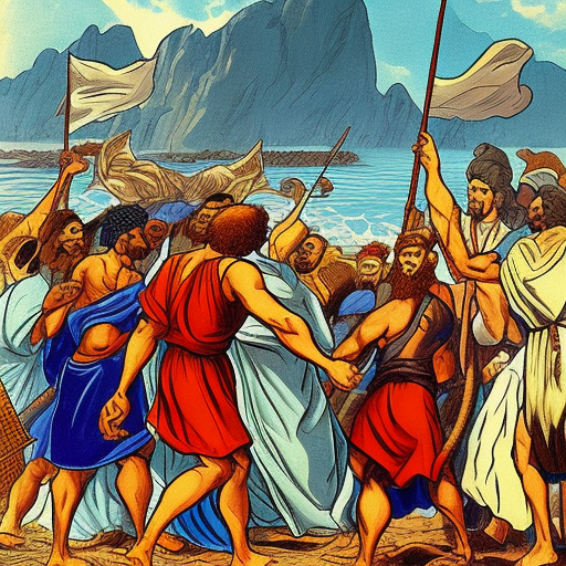 Moses and his followers cross the sea comic art comic art