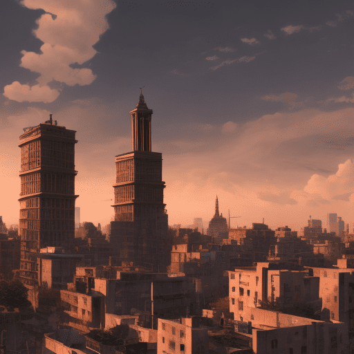 Ciudad argentina con edificios bajos y casas, dramatic light, pale sunrise, cinematic lighting, battered, low angle, trending on artstation, 4k, hyper realistic, focused, extreme details, unreal engine 5, cinematic, masterpiece, art by studio ghibli, intricate artwork by john william turner