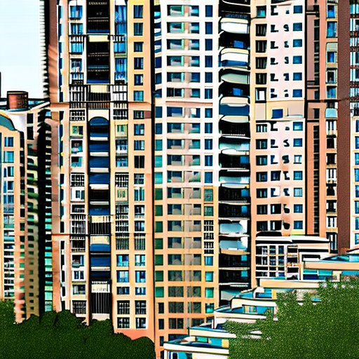 Urban landscape with contrasting luxury high-rises and run-down public housing.