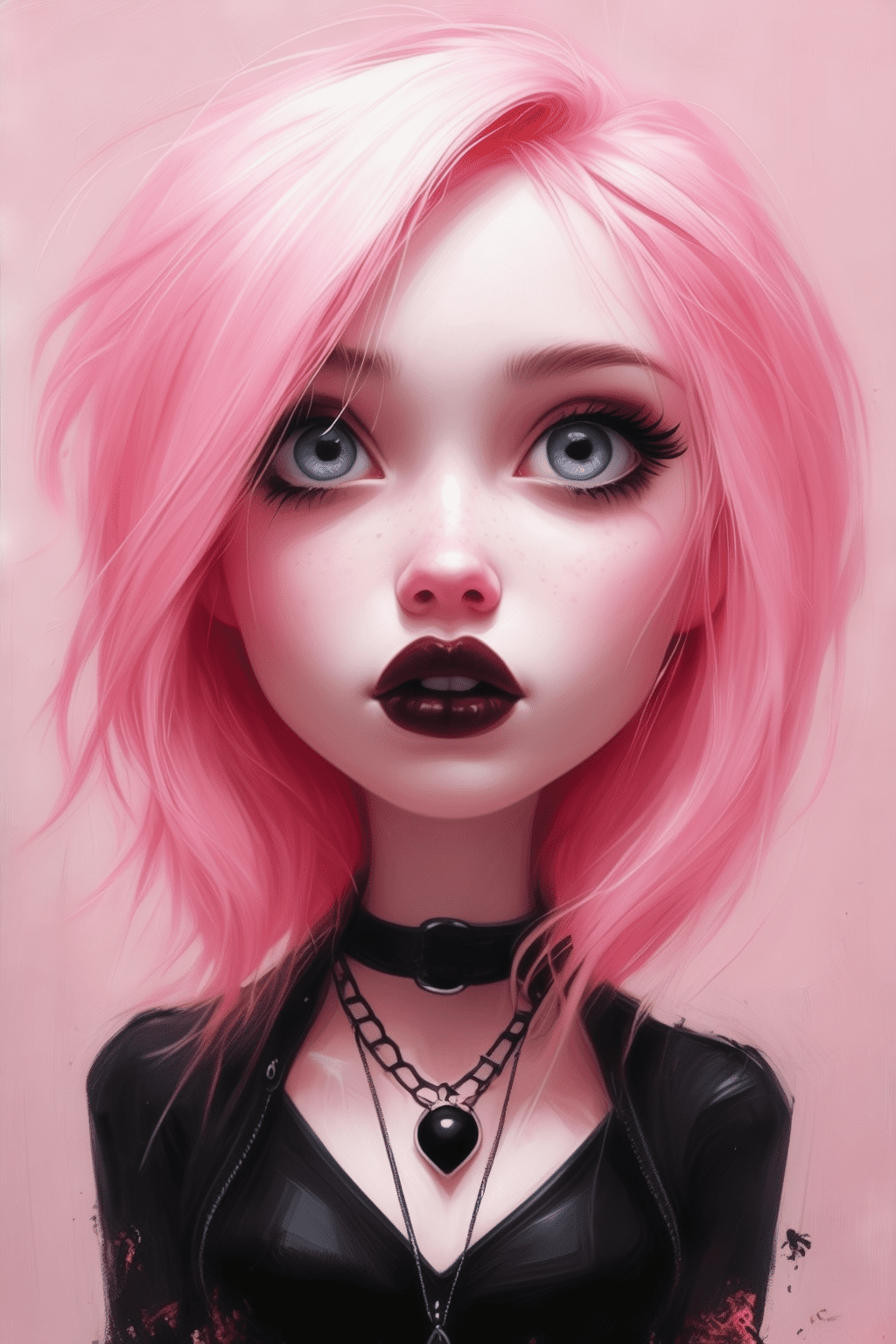 Super goth girl, pink blonde style, by sam toft, by ross tran, by tim burton, by elsa bleda