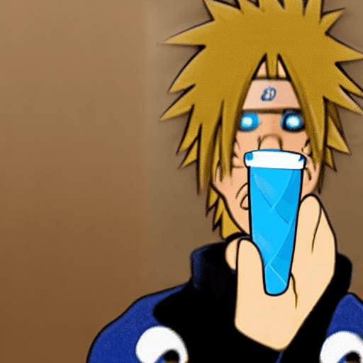 Naruto sad while eating a blue popcicle