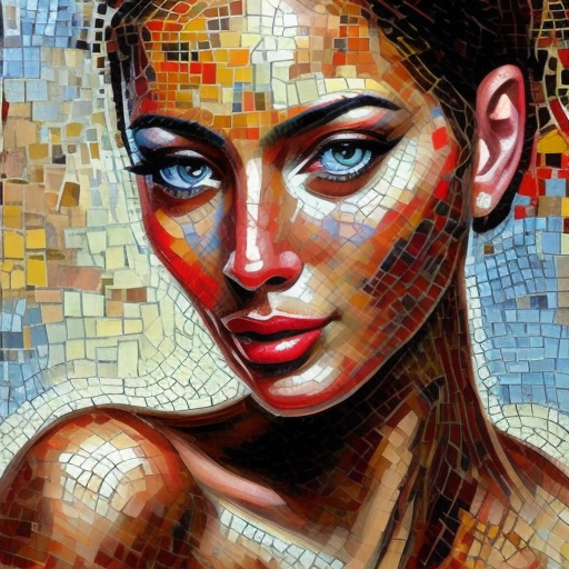 A close up of face of woman in mosaic style, in the style of andrew atroshenko, peter gric --ar 73:109 --stylize 750 --v 6