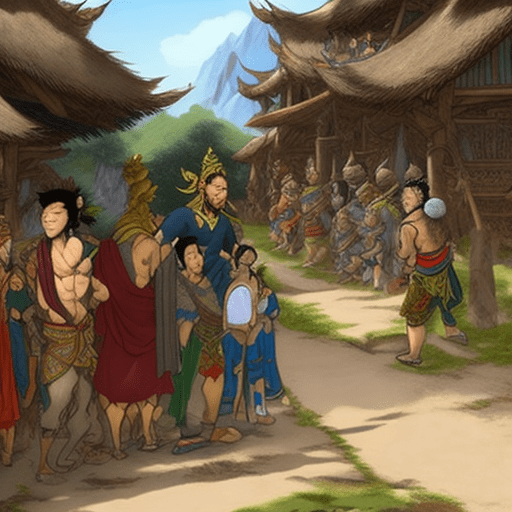 Wukong watching a group of travelers passing through the village, showcasing his longing for adventure