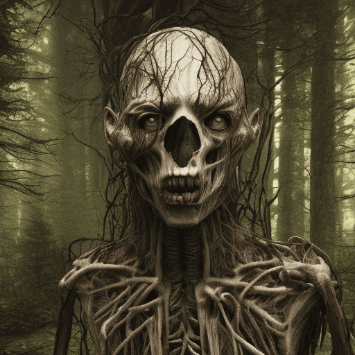 An emaciated creature in the woods, ghoul, unholy, creepy, horror, dark, intricate design and details, dramatic lighting, photorealistic, cinematic, 8k --ar 9:16 --v 5