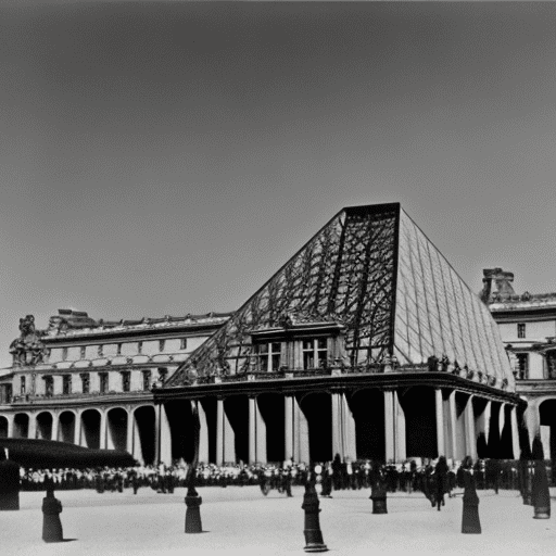 The louvre seen from the outside in black and white at the beginning of the 20th century