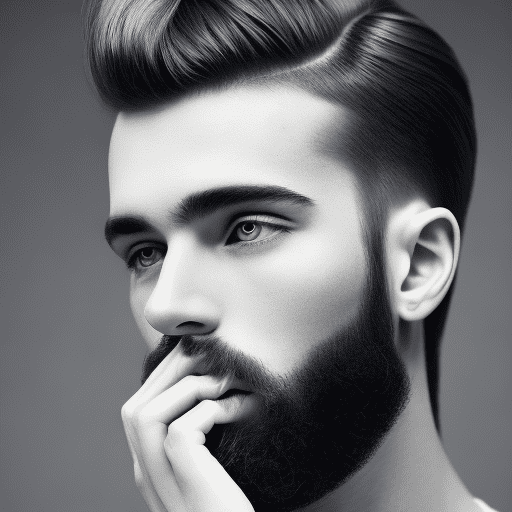 , man, model pose, minimalist, stylish nessy long hairstyle, beard, profound gaze, solid white environment, studio lights setting