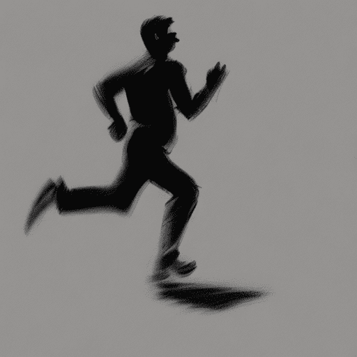 Full shot of a man running from left to right. Sketch style, just strokes, handmade.