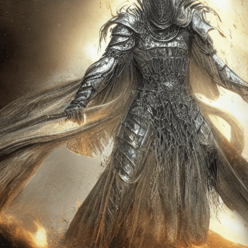 An awe-inspiring 3d rendering portraying gwyn, lord of cinder, from dark souls 3. Immerse gwyn in a solemn and grandiose natural setting, echoing the climactic moments of the game. Utilize advanced 3d techniques to meticulously detail gwyn's iconic lord of cinder armor, capturing the fading embers and the intensity of his flaming sword. Freeze a moment that encapsulates the poignant and regal aura of this pivotal character. Infuse the scene with an atmosphere that resonates with the somber and epic nature of dark souls 3. Craft a composition where gwyn, lord of cinder, stands as a powerful and iconic figure within a visually striking and emotionally charged environment