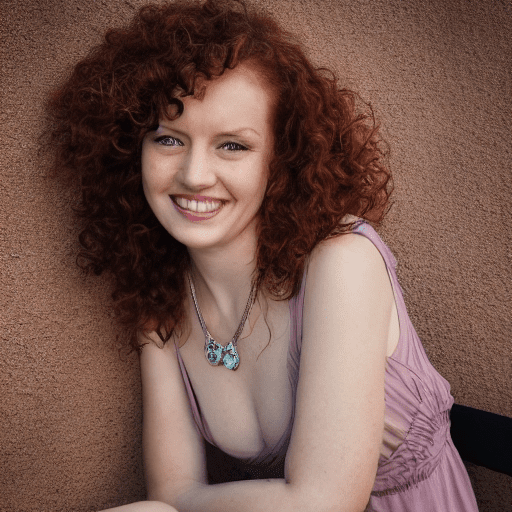 Hdr photo of woman, spiral curls, long auburn hair, (freckles:0. 6) , beautiful low cut blouse, long skirt, sitting on a chair in a dark room, amazing smile, perfect eyes. High dynamic range, vivid, rich details, clear shadows and highlights, realistic, intense, enhanced contrast, highly detailed
