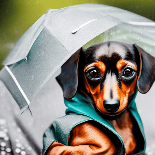 Glamour shot of a mini dachshund in a rain coat, 6 different playful poses