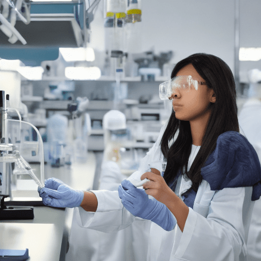 Girl, (female scientist:1. 3) , gaze directed at camera, working in lab, distant view, expiration date, science, action, works at sibur, clothing contains turquoise gray gray black colors, incredible, intricate details, light action, shadows, realistic skin, realistic shades, (masterpiece:1. 3) , (best quality:1. 3) , epic realistic