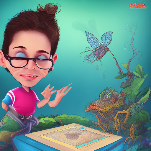 Imagen estilo caricatura para niños donde represente al insecto cigarra macho enamorado con corazones y cantando fuerte con un parlante que explique lo alto del volumen de su canto