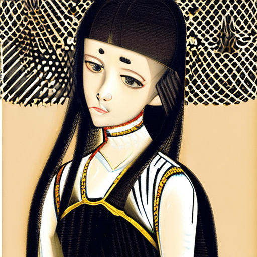 A girl with unforgiving eyes and a cat in her arms, girl in black barlot dress, metal earrings, double ponytail and shoulder-lenght black straight hair, gothic dark style, surrealist animal illustration, meiji art, black painting, rich layers, realistic fugurative painting, realistic hyperdetail portrait style, new traditional japan, retro illustration style, gothic grandeur, soft edges, dark romantic illustrations