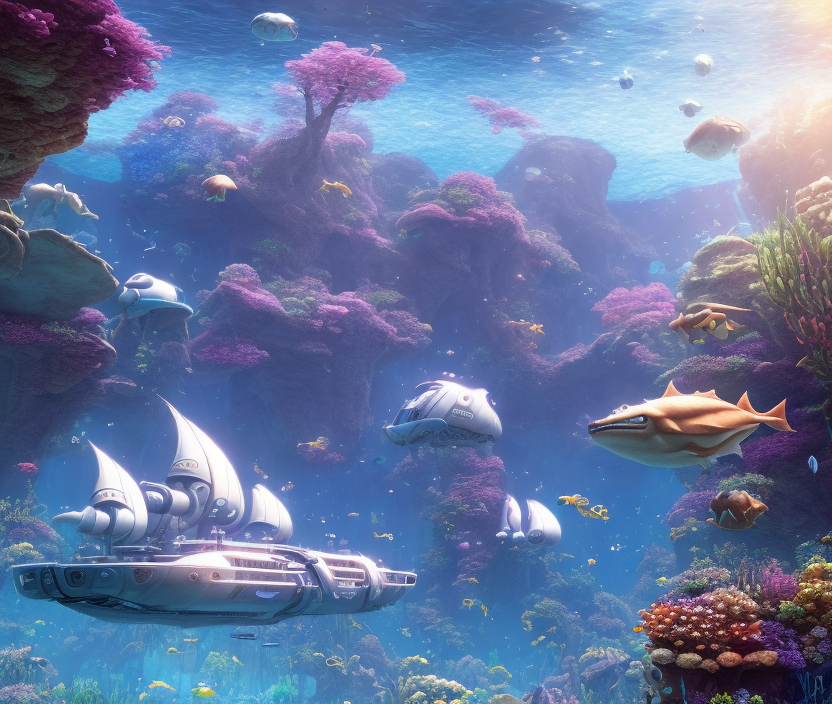High resolution photography, dreamy; pov, underwater, 3d game, realistic graphics, underwater exploration, subnautica, 8k, intricate detail, aphotorealistic, realistic light, wide angle, masterpiece, underwater relief, sunken spaceship