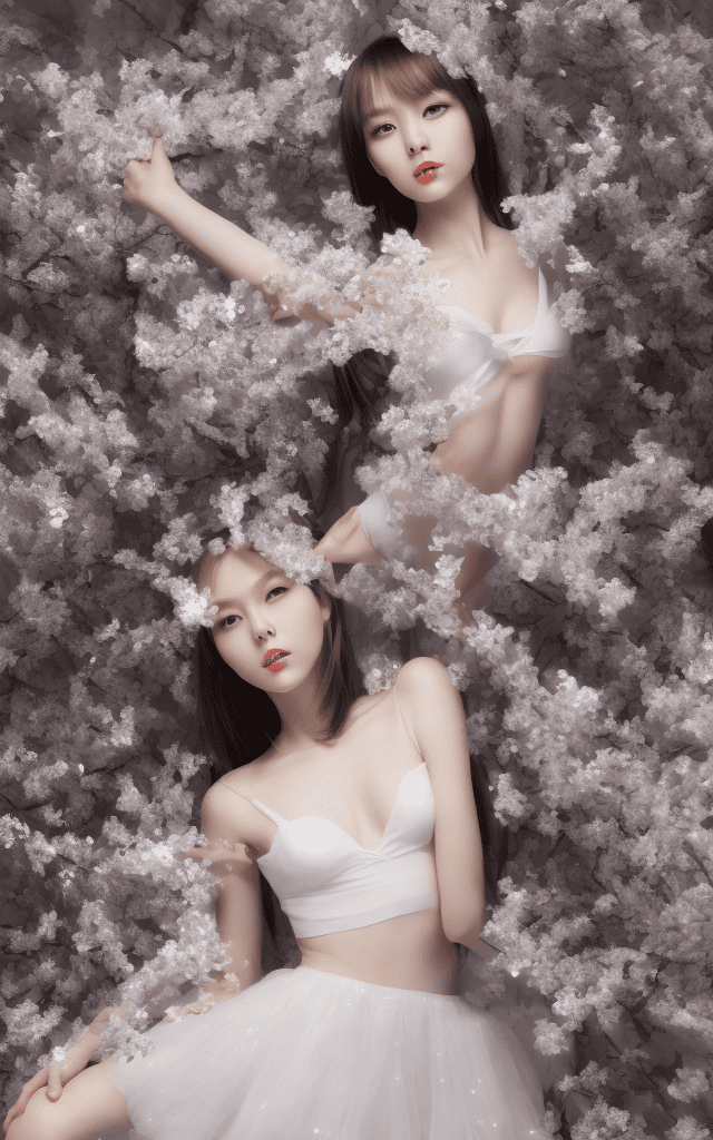 A gorgeous girl with delicate features, full body, sliver big eyes, pale white skin, gauze skirt, slender legs, chinese female, high brightness, shimmer pearly color, high quality, ultra detailed, dynamic poses, dynamic angles, mysterious, fantasy, magic, shinning --ar 9:16 --v 6. 0 --s 750
