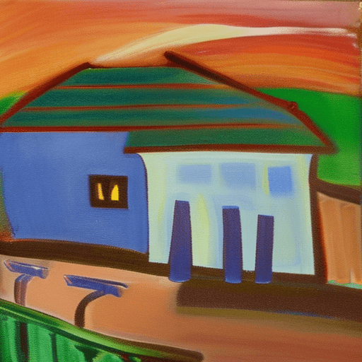 Painting of an house in the style of edward munch