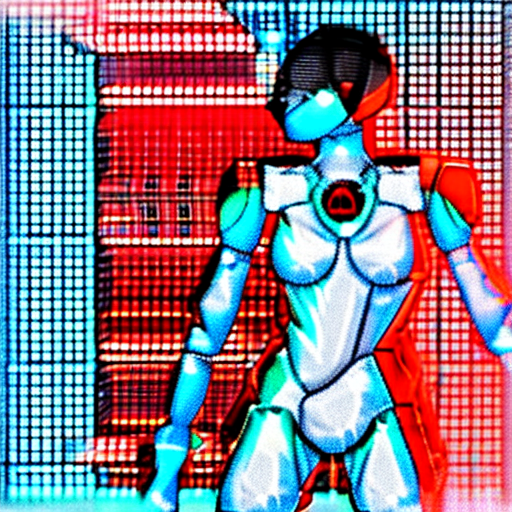 A captivating humanoid female android, with a futuristic look, accessing a massive data vault surrounded by glowing red security lights. Systems of security alarms are triggered everywhere, creating an intense atmosphere with lasers and flashing red lights illuminating the scene. The android is in the process of breaching the vault, her expression determined. Her body has metallic and porcelain-like elements, cracked slightly from the intense strain, with pieces of her form showing signs of wear. Abstract patterns and digital code surround her, symbolizing data flow, while red lasers and security systems frantically try to stop her. Cinematic lighting, digital art style, emphasizing the tension and high-stakes environment. The background is a mixture of futuristic metallic walls and holographic interfaces, with a dark and ominous atmosphere