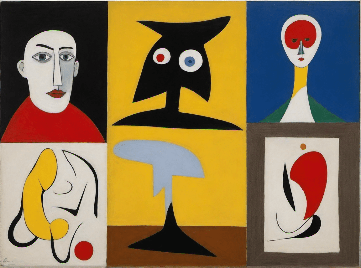 An oil painting, (by joan miró:1. 16) , (by willem de kooning:1. 41) , (by diego velázquez:1. 07)