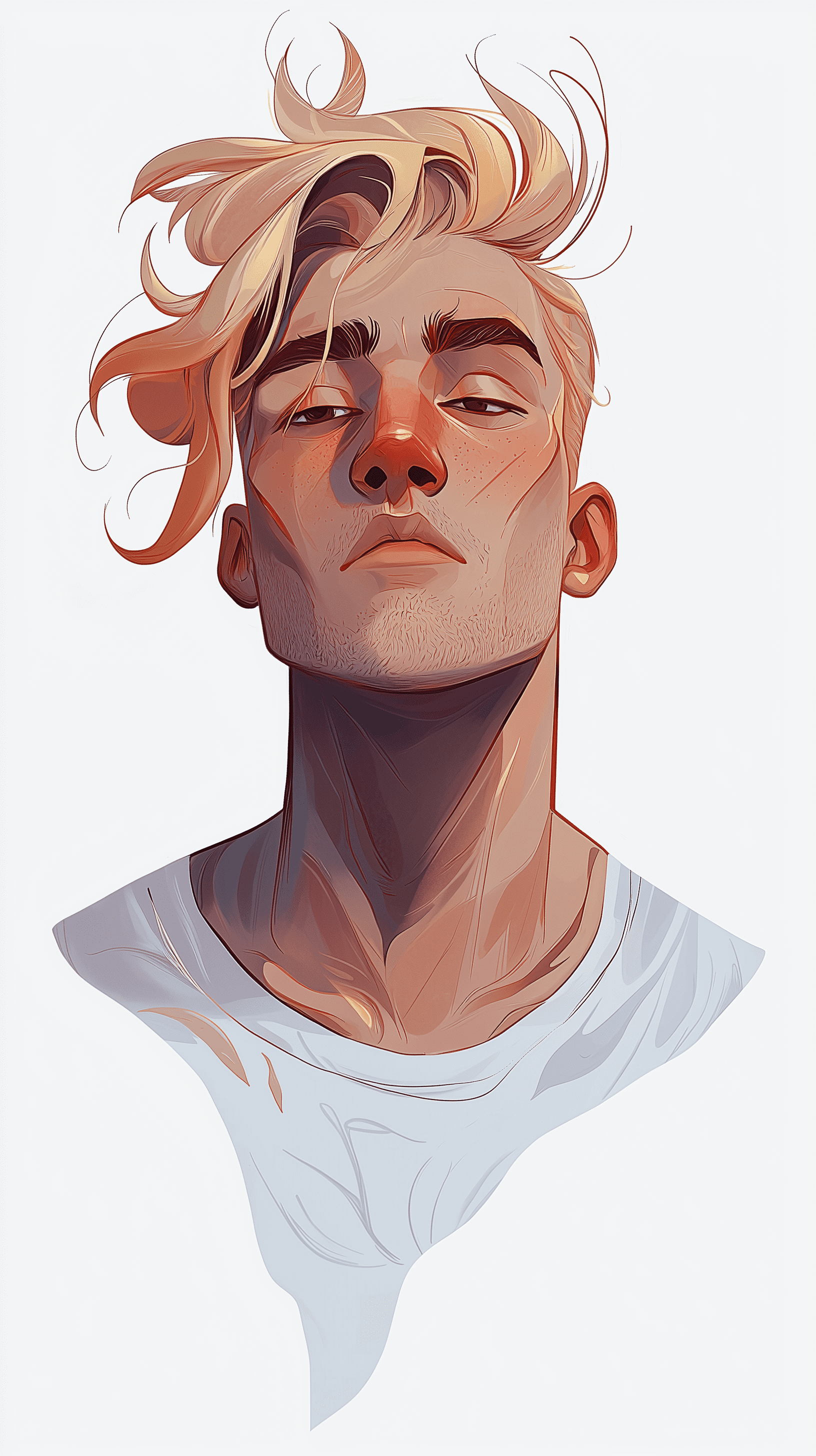 Vector art, front view, man, blonde hair color with stylish hair style, stylized minimal details --ar 9:16 --style raw --v 6. 1