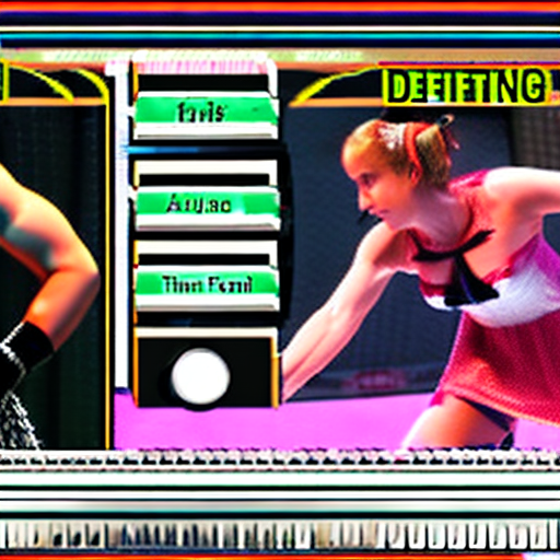 White european irish seductive woman anna ok lets continue iron fist tournament semi final everyone expected jin to win but seductive feminin bautiful anna with orange buzz cut earings pink glitter micro dress outperformed jin kazama who is like in tekken with black big spiky hair black fight pants. Pic of anna delivering devestating punch to jin in octagon iron fist tournament and passionate fans.