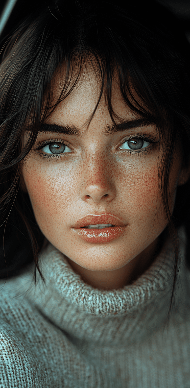 Hyper-realistic photo of a beautiful woman inside a car, with green eyes and dark hair, staring at the camera, in sth estyle of snapchat, polaroid photography, andrei tarkovsky, photorealisim --ar 63:128 --stylize 750 --v 6. 1