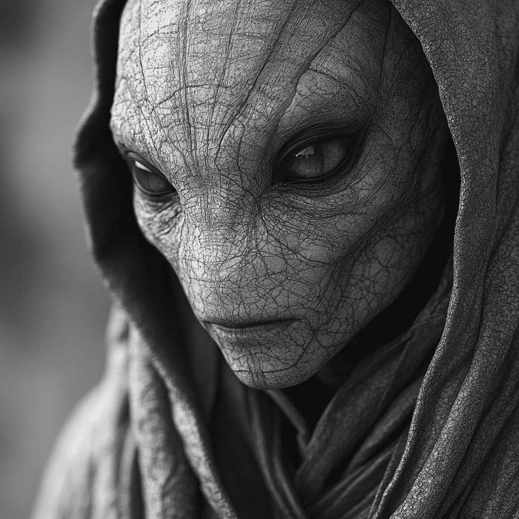 A dslr professional portrait of an alien android multilayered micro graphene ornate skin texture , professional photographer. --v 6. 1 --no , blur, bokeh, depthoffield, dof , tiltblur, unfocused, haze, motionblur, painting, illustration, digital lustration