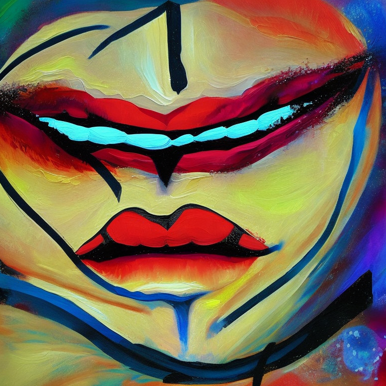 Lips of a woman, baskiat painting, love, abstract