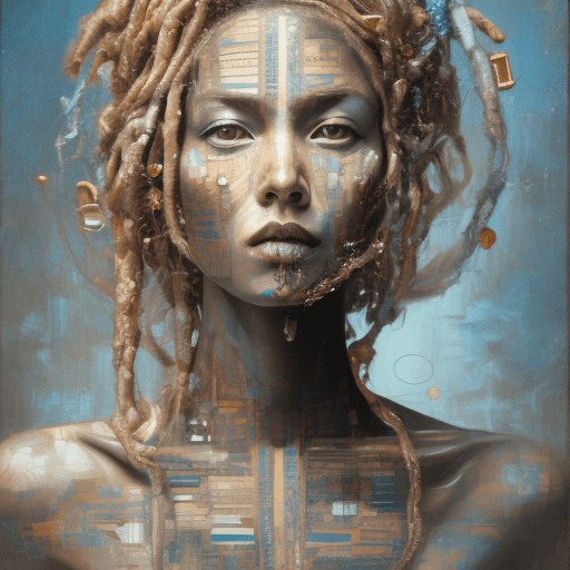 A woman's face made from wooden boards, in the style of tim okamura, abstraction-création, 32k uhd, andrew atroshenko, minjae lee, dark beige and blue, modular --ar 25:36 --stylize 750 --v 5. 2