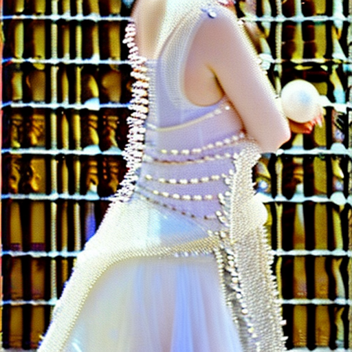 Arafed woman in a white dress with a white headband and a white headband, wearing a dress made of beads, inspired by herb ritts, white skirt and barechest, patrick demarchelier,! ! Haute couture! ! ,! ! ! Haute couture! ! ! , strings of pearls, avant garde fashion model, by thierry bisch, high fashion photography, haute couture fashion shoot