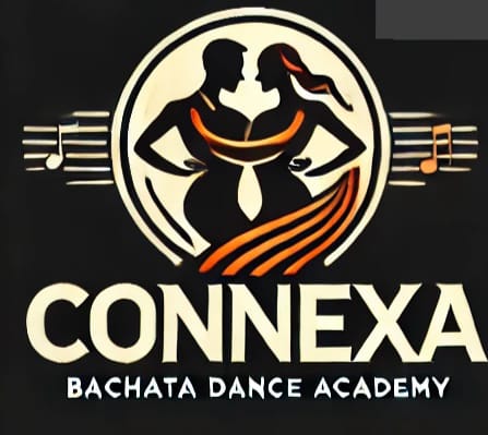 Improve this logo for the bachata dance academy connexa. Keep in mind that the word connexa should have the consonants in uppercase and the vowels in lowercase. Additionally, the letters ene should be intertwined. The logo should be simpler, but should reflect the connection between the dancers. A black background should be used and the logo should have an orange gradient. The generated image should be in high resolution.