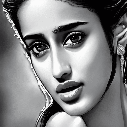 Disha patani, bollywood, beautiful, in the style of franz west, close-up, guillaume seignac, smooth lines, webcam photography, light white and light black, double tone effect --ar 1:2 --stylize 750 --v 6