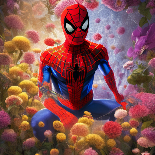 Portrait of spider man in the underworld, surrounded by flowers king, genie, tom, rococo, contemporary art trends, rembrandt lighting, realism