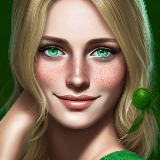 High resolution photography of a dark blonde pretty woman looking at me, with sparkling green eyes and freckles, shy smile, hyper realistic and very detailed, 4k, masterpiece