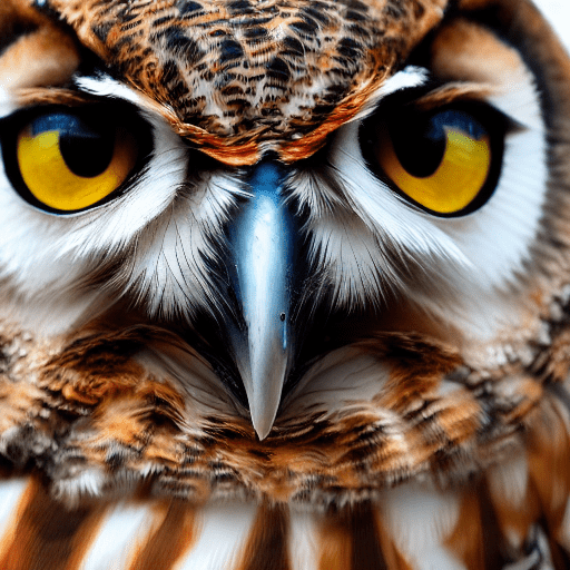 Full body, close-up, extreme focused, hyper detailed, colourful shot of an owl