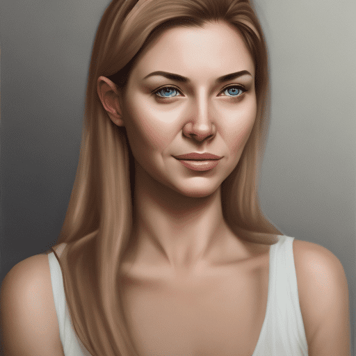 Hyper realistic woman portrait, neutral face, round face
