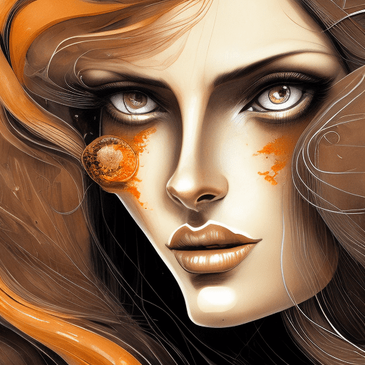 An illustration of a woman with long brown hair, in the style of ingrid baars, j. Scott campbell, dark beige and light amber, close-up, thiago valdi, charming characters, 8k --ar 73:112 --stylize 750 --v 6