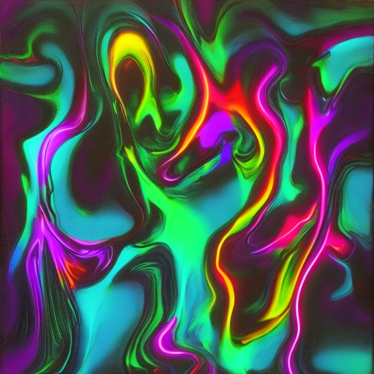 Neon colors melting together, realistic, abstract, modern, darkness